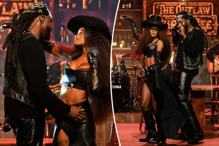 Ciara Miller is Shaboozey’s leather-clad cowgirl on ‘The Tonight Show’ - AOL.com