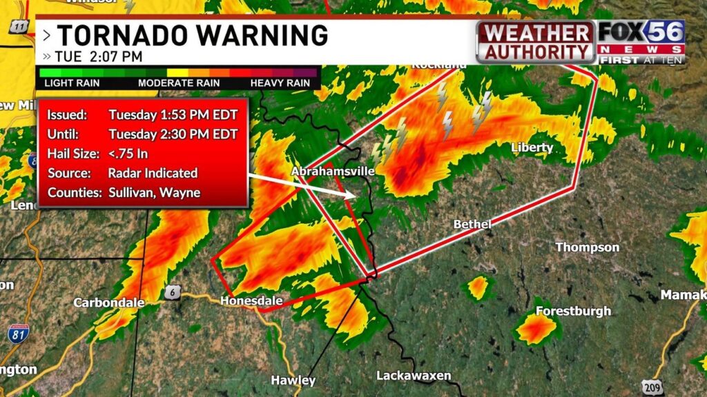 Tornado watch issued for much of NEPA; tornado was reported over Honesdale - fox56.com