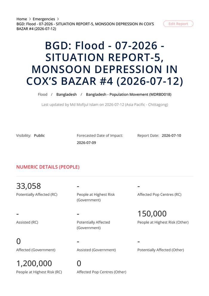 BGD: Flood - 07-2026 - Situation Report-5, Monsoon Depression in Cox’s Bazar #4 (2026-07-12) - ReliefWeb