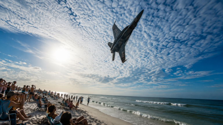 Blue Angels Jet Flew So Low Over Pensacola Beach It Sent Tents and Umbrellas Airborne Triggering Navy Review - MotorBiscuit