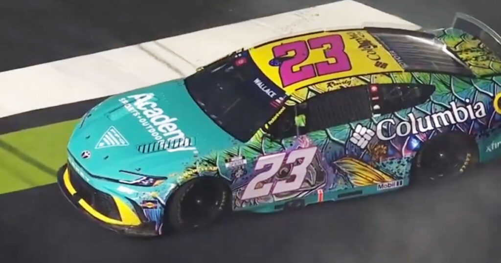Bubba Wallace spins after contact with Ty Gibbs during Quaker State 400 Stage 2 - On3