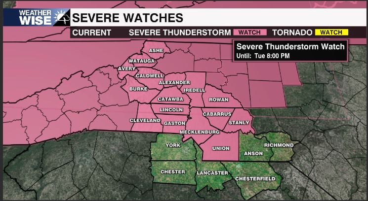 Severe Thunderstorm Watch in place until 8pm - WCCB Charlotte