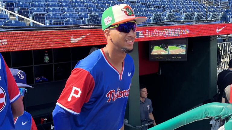 In his first plate appearance of the Futures Game, Edward Florentino was hit by a pitch in the backside to lead off the bottom of the third inning. - DK Pittsburgh Sports