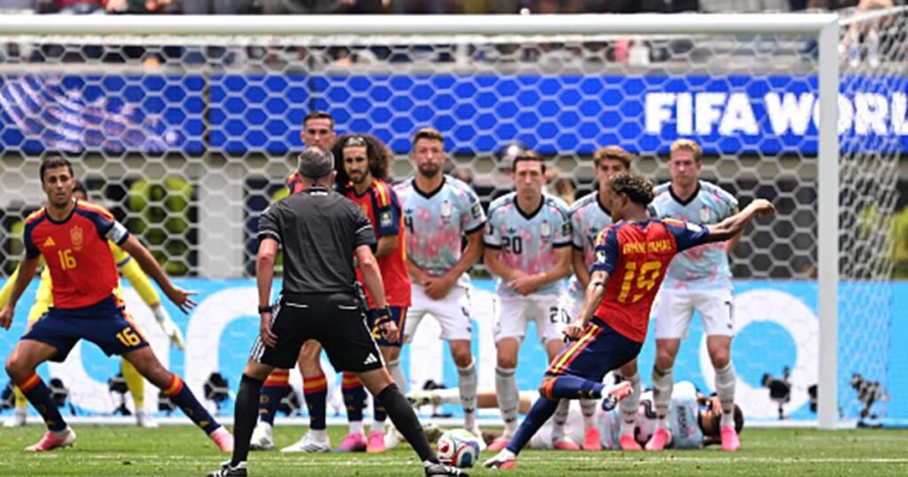 Yamal comes comes on free kick, but Courtois makes diving stop - TSN