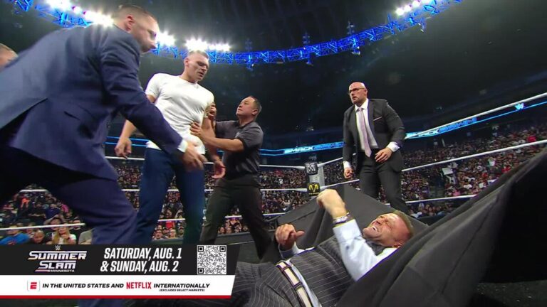 Gunther drives Nick Aldis through a table after Aldis initiates huge brawl: SmackDown highlights - WWE
