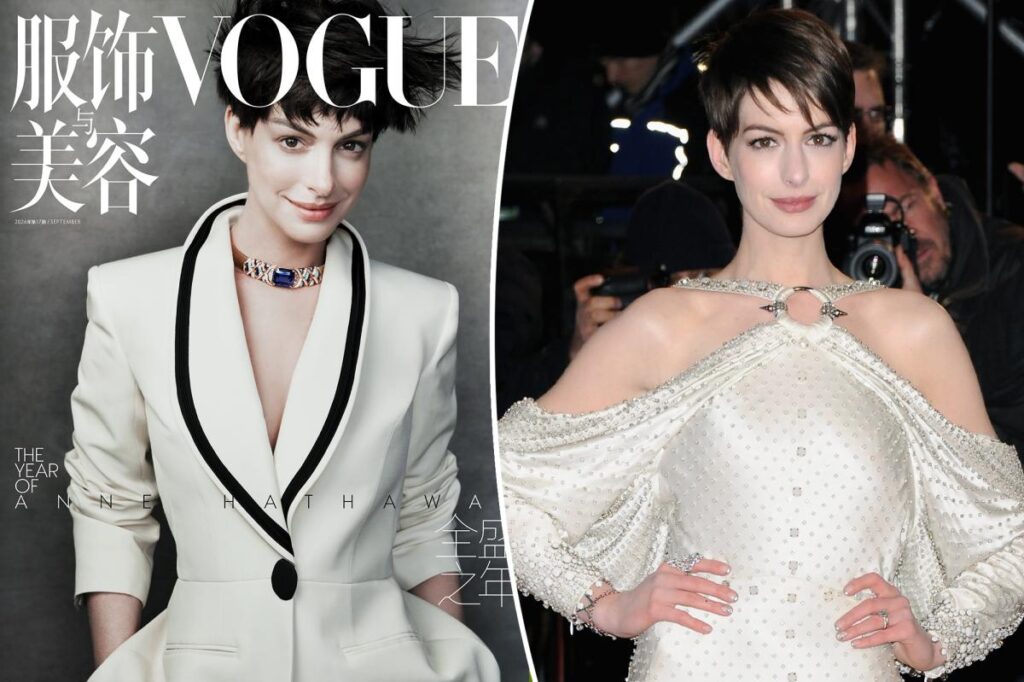 Anne Hathaway shows off shortest hair in over a decade on the cover of Vogue China - Page Six