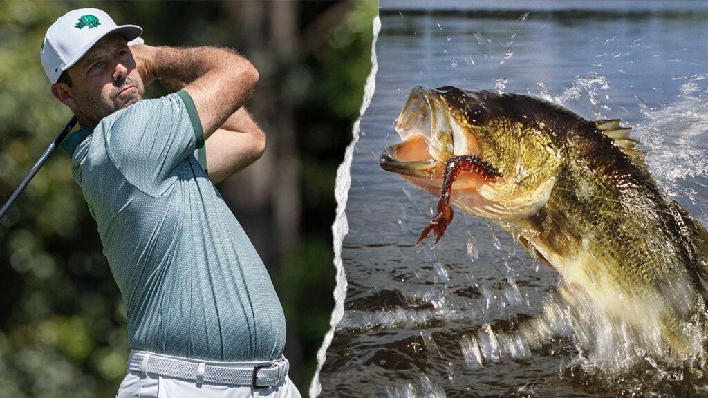 Largemouth bass explodes from water to eat Charl Schwartzel's golf ball at LIV Golf New York - Fox News