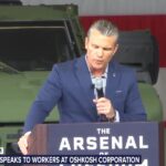 Defense Secretary Pete Hegseth speaks to workers at Oshkosh Corporation - WBAY