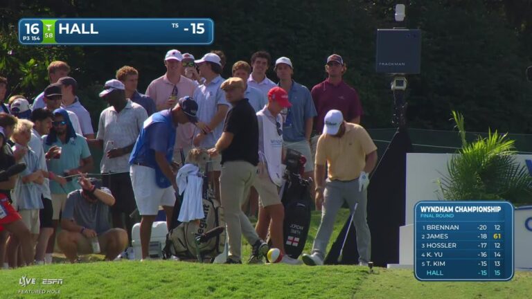 Harry Hall hits tee shot to 4 feet, sets up birdie on No. 16 at Wyndham - PGA Tour