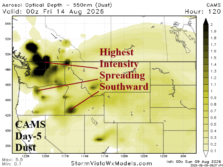 Ongoing Northwest U.S. Air Quality Alert; Core of Dust/Smoke Shifts Southward in Washington This Week - Climate Impact Company