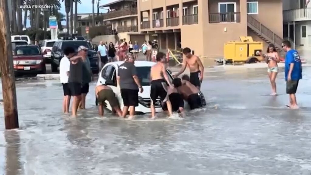 High surf from Hurricane Marie floods Seal Beach, fuels dangerous rip currents - ABC7 Los Angeles