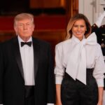Melania Trump pairs dramatic bow top with black pants for state dinner - USA Today