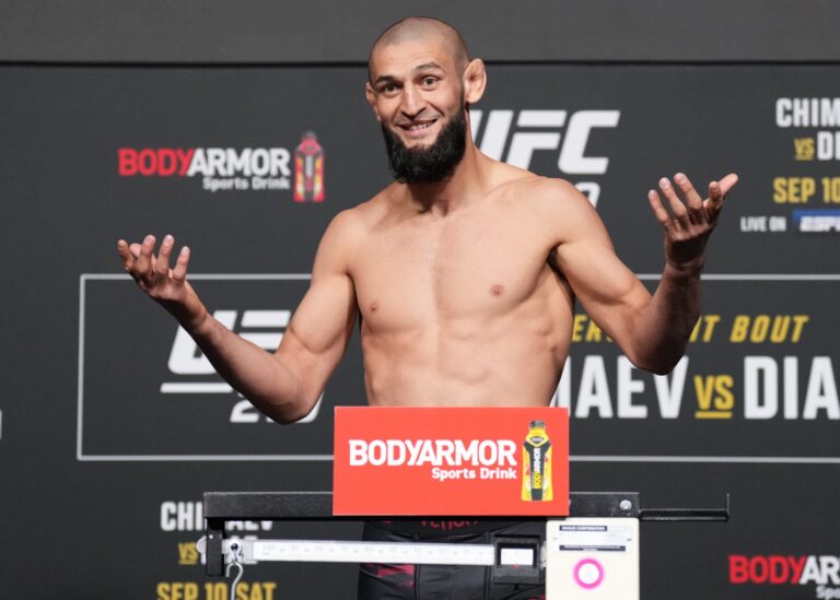 Khamzat Chimaev weighs in surprisingly light for his RAF Moscow return against heavier Tyron Woodley - Bloody Elbow