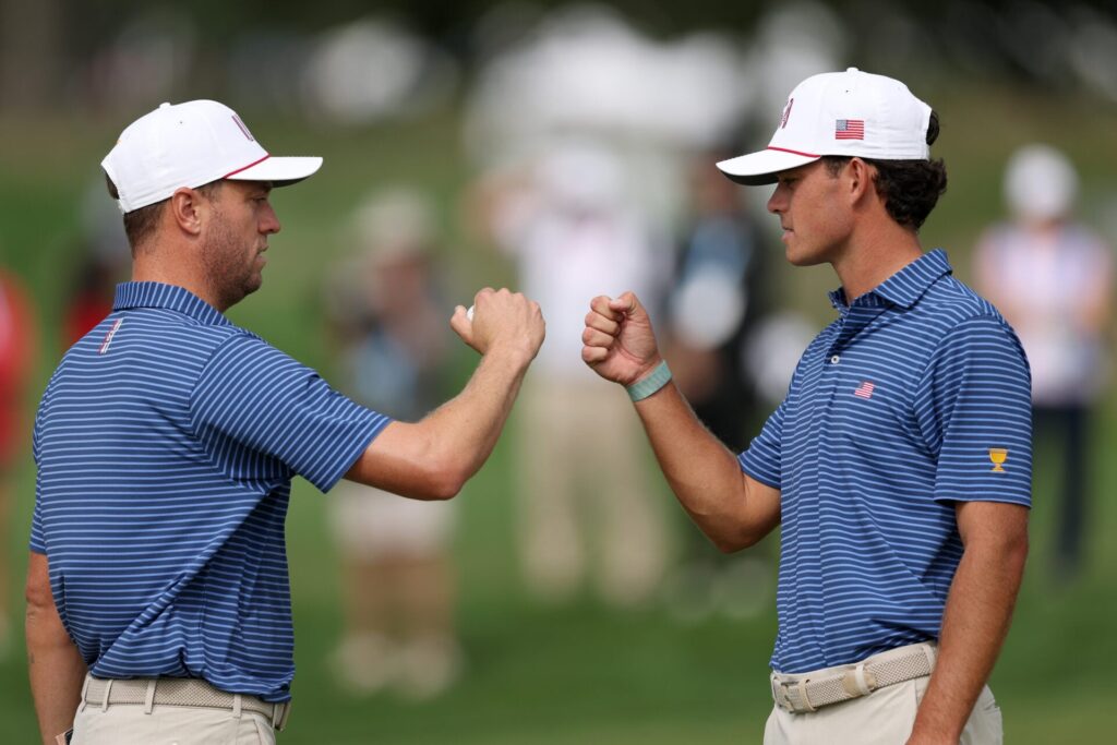 Justin Thomas reacts to having Jackson Koivun as his partner after winning on day one at the Presidents Cup - hitc.com
