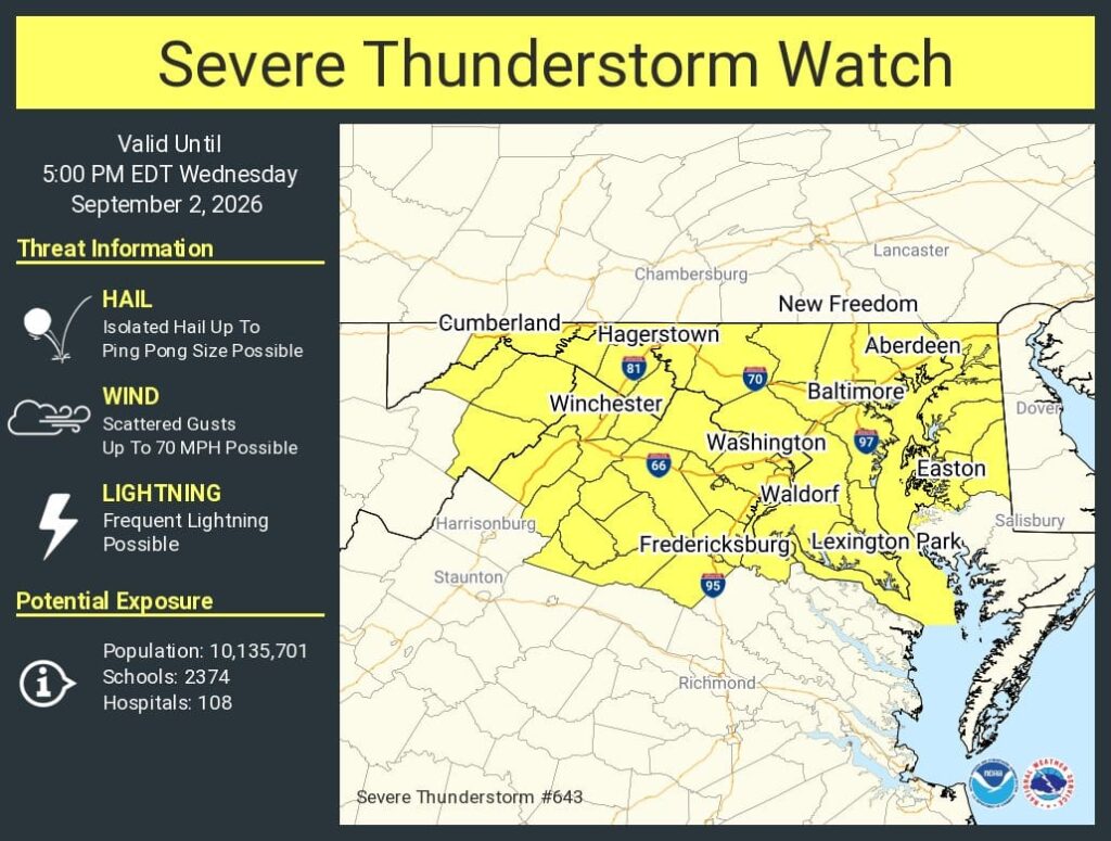 Severe thunderstorm watch issued for this afternoon; additional storms likely Thursday - Capital Weather