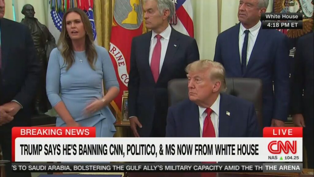 ‘You’re Standing Here’: Sarah Huckabee Sanders Dismisses Trump Media Ban As a Threat to Free Press - Mediaite