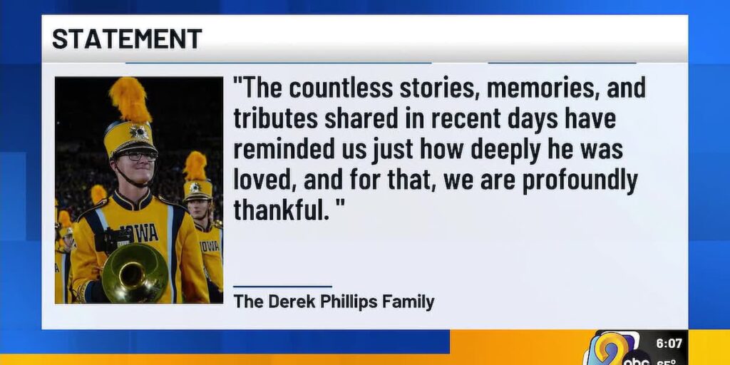 Family of Iowa marching band member who died thanks community for honoring him - WTOC