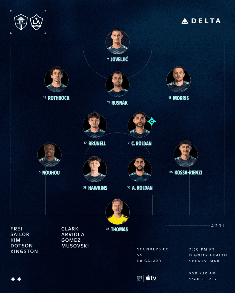 LAvSEA Starting XI: Jordan Morris starts on the wing, Cristian Roldan captains the side - soundersfc.com