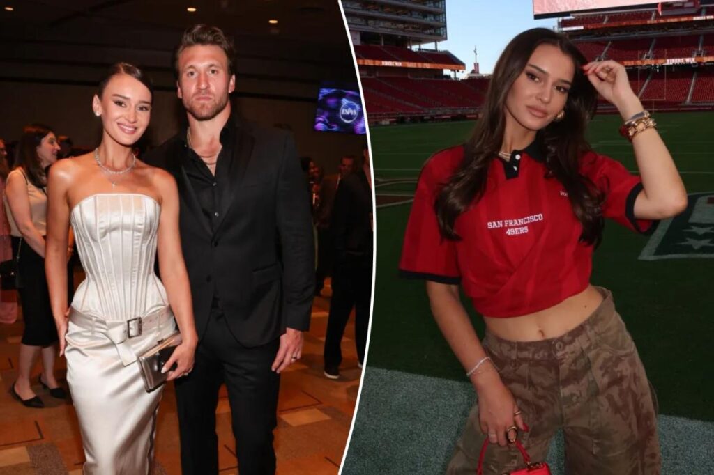 Kristin Juszczyk debuts bold upside-down skirt for 49ers vs Dolphins game - New York Post