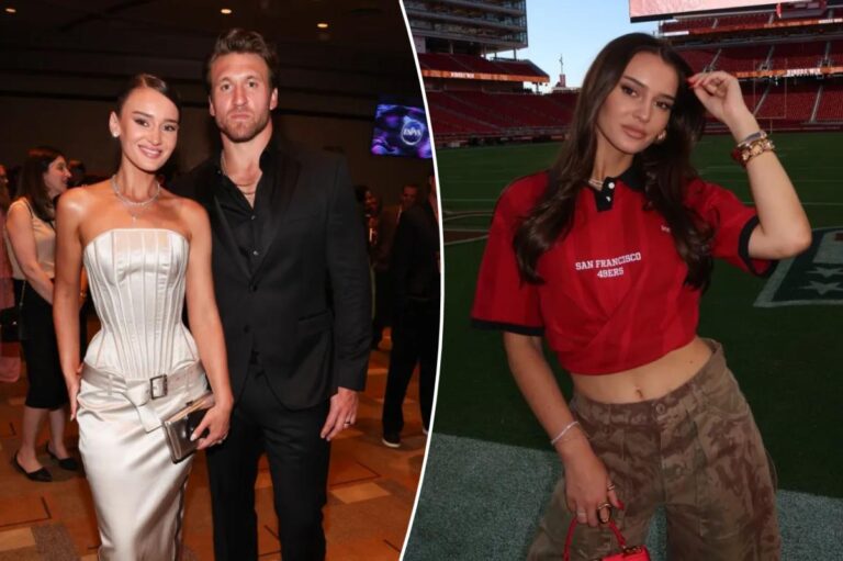 Kristin Juszczyk debuts bold upside-down skirt for 49ers vs Dolphins game - New York Post
