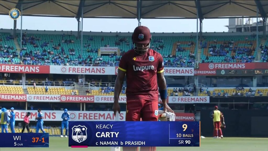 IND vs WI 2026, 2nd ODI: Keacy Carty Wicket - BCCI