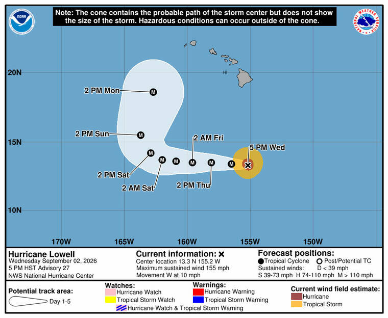 Lowell now a Category 4 hurricane passing south of Hawaii - Honolulu Star-Advertiser