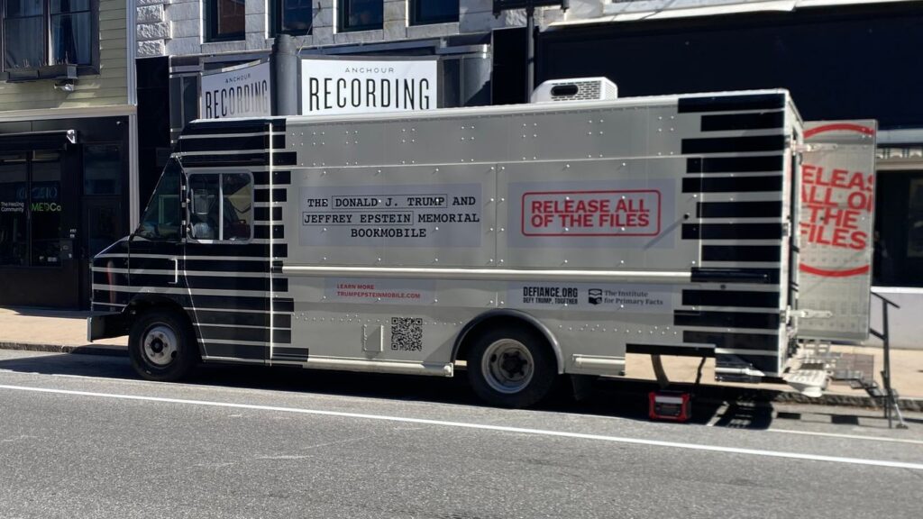Trump-Epstein bookmobile brings printed Epstein files to Maine - WGME