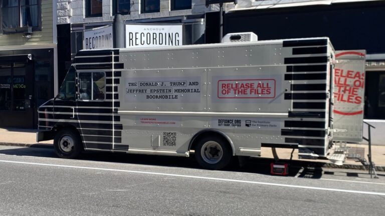 Trump-Epstein bookmobile brings printed Epstein files to Maine - WGME