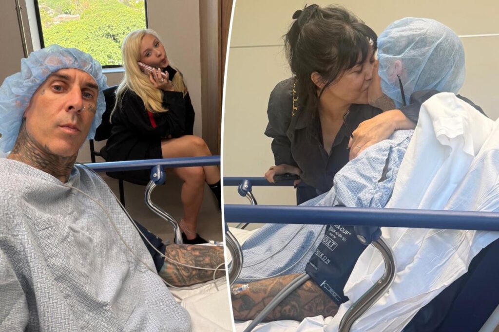 Travis Barker shares concerning hospital bed photos as wife Kourtney Kardashian stays by his side - Page Six