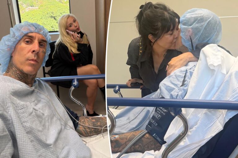 Travis Barker shares concerning hospital bed photos as wife Kourtney Kardashian stays by his side - Page Six