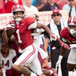 LOOK: Alabama WR Ryan Coleman-Williams warms up in knee brace ahead of Mississippi State - Touchdown Alabama