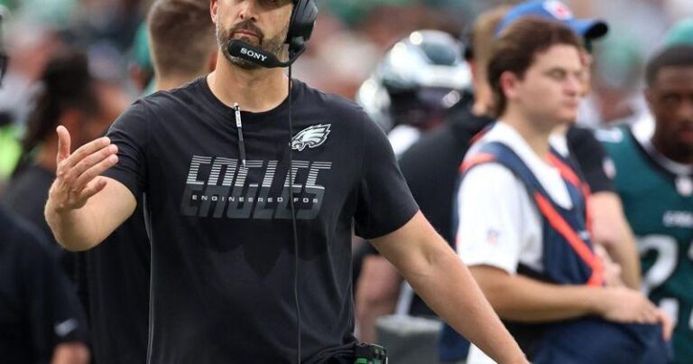 Philadelphia Eagles head coach Nick Sirianni is seen against the Washington Commanders during the first half on Sept. 13 at Lincoln Financial Field. - The Lufkin Daily News