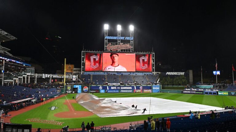 Scenes from a rain-soaked Progressive Field before Rays-Guardians Game 4 - USA Today