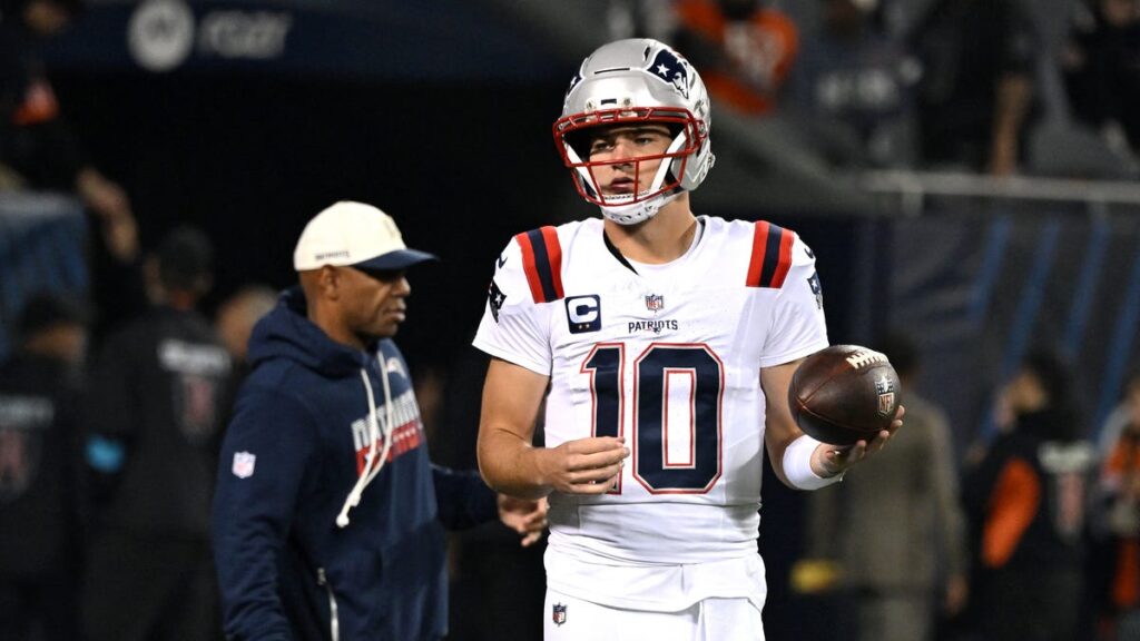 WATCH: Drake Maye extends the ball, scores Pats first TD of game - Touchdown Wire