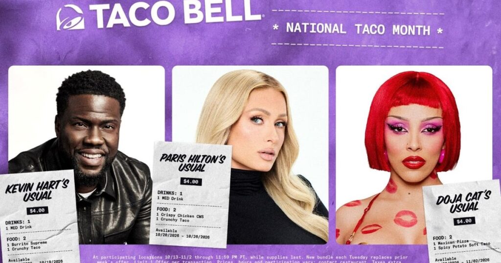 Taco Bell puts Kevin Hart, Paris Hilton, and Doja Cat’s orders on the menu - Nation’s Restaurant News