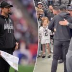 Klint Kubiak’s pregame hug with dad Gary adds a family touch to Raiders-Bills - New York Post